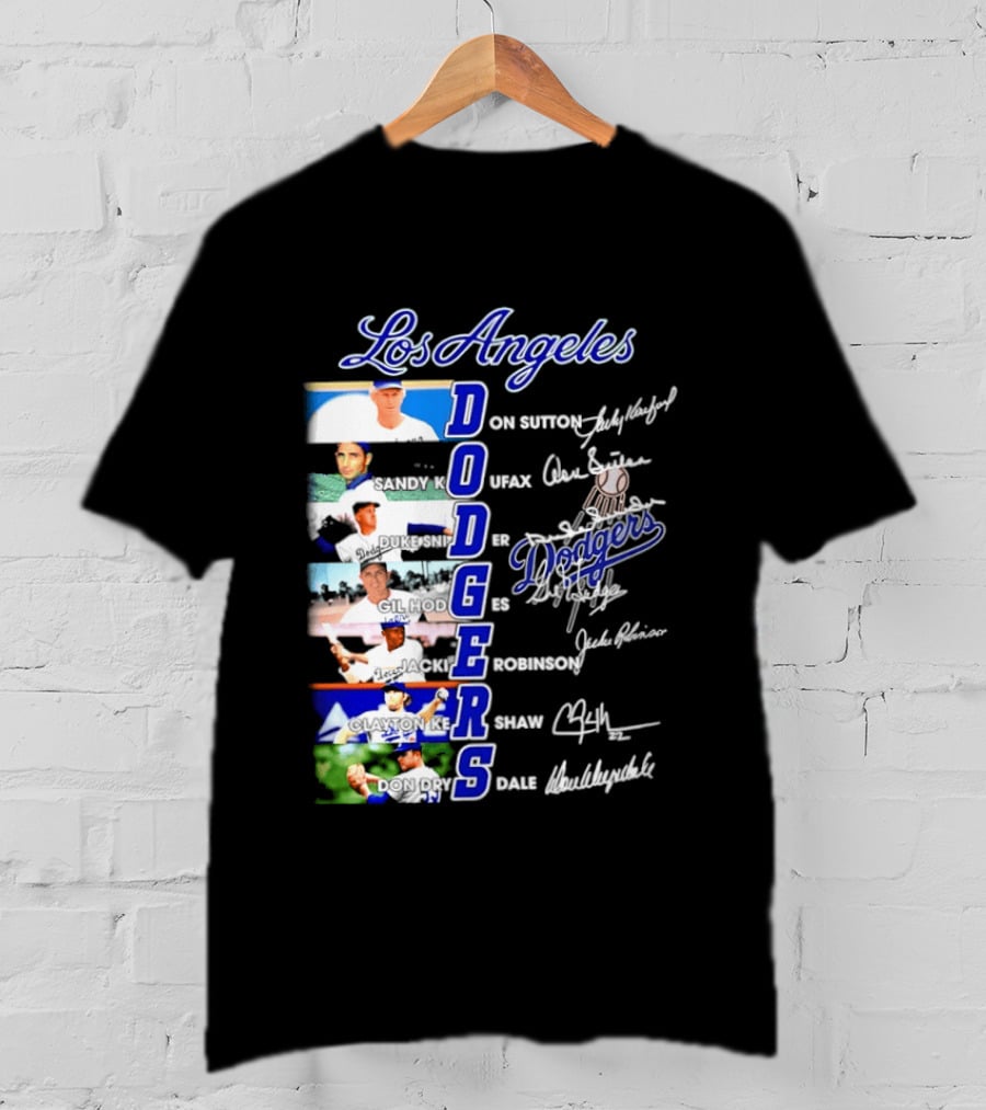 Los Angeles Dodgers Don Sutton Sandy Koufax Duke Snider Gil Hodges Jackie Robinson Clayton Kershaw Don Drysdale Signatures T-Shirt