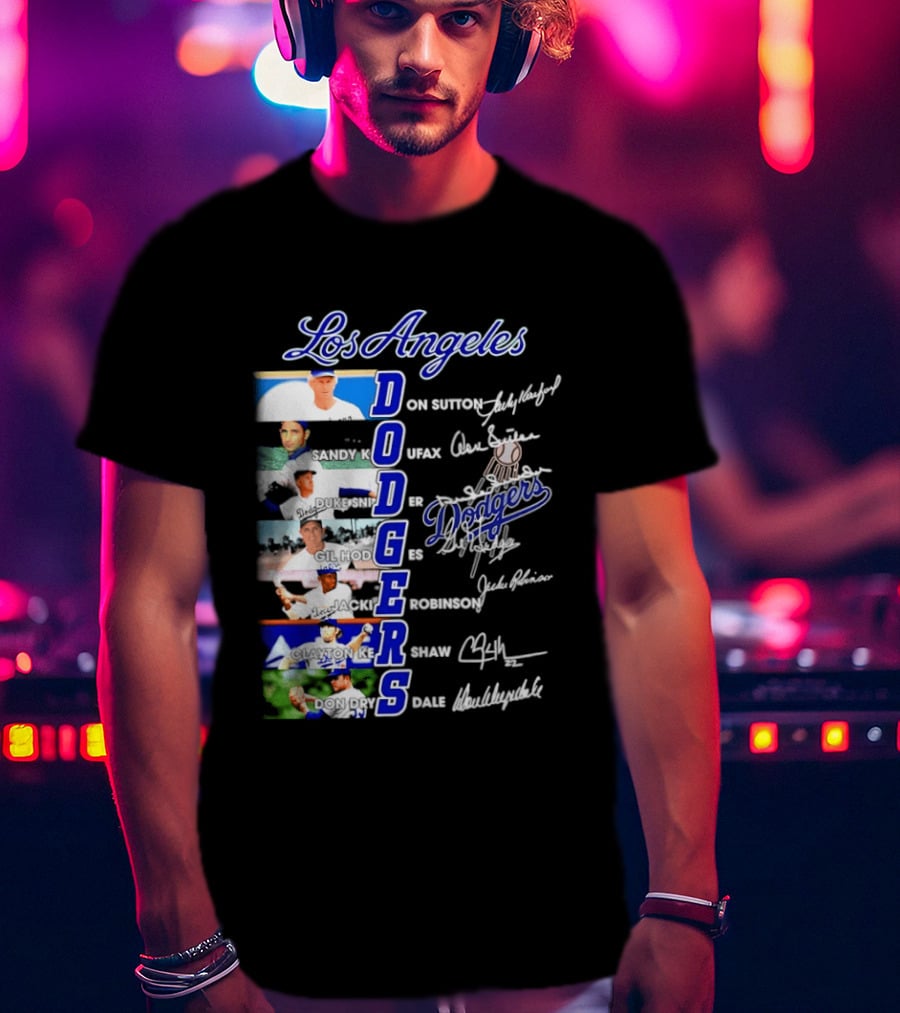 Los Angeles Dodgers Don Sutton Sandy Koufax Duke Snider Gil Hodges Jackie Robinson Clayton Kershaw Don Drysdale Signatures T-Shirt