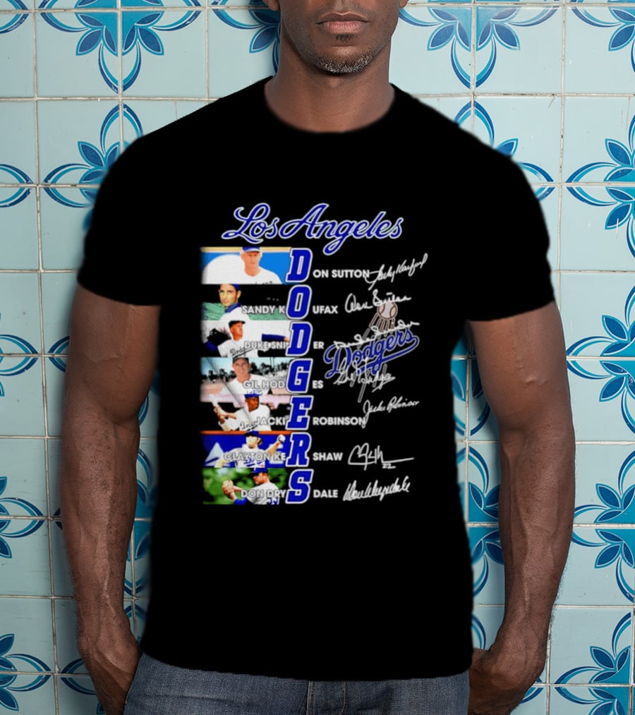 Los Angeles Dodgers Don Sutton Sandy Koufax Duke Snider Gil Hodges Jackie Robinson Clayton Kershaw Don Drysdale Signatures T-Shirt