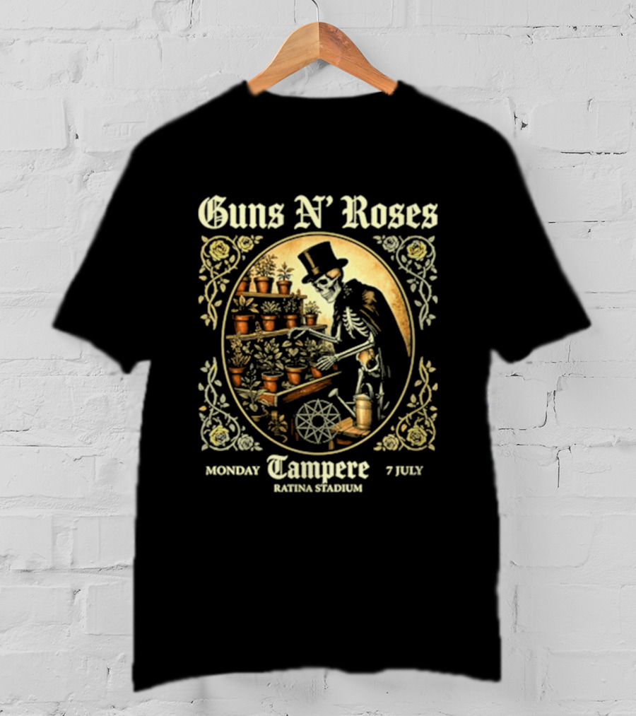 Guns N' Roses Tampere Monday 7 July Ratina Stadium Skeleton Gardener T-Shirt