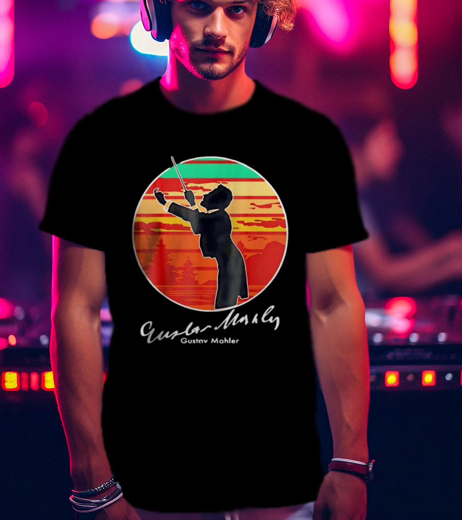 Gustav Mahler Conducting Silhouette With Vibrant Sunset T-Shirt