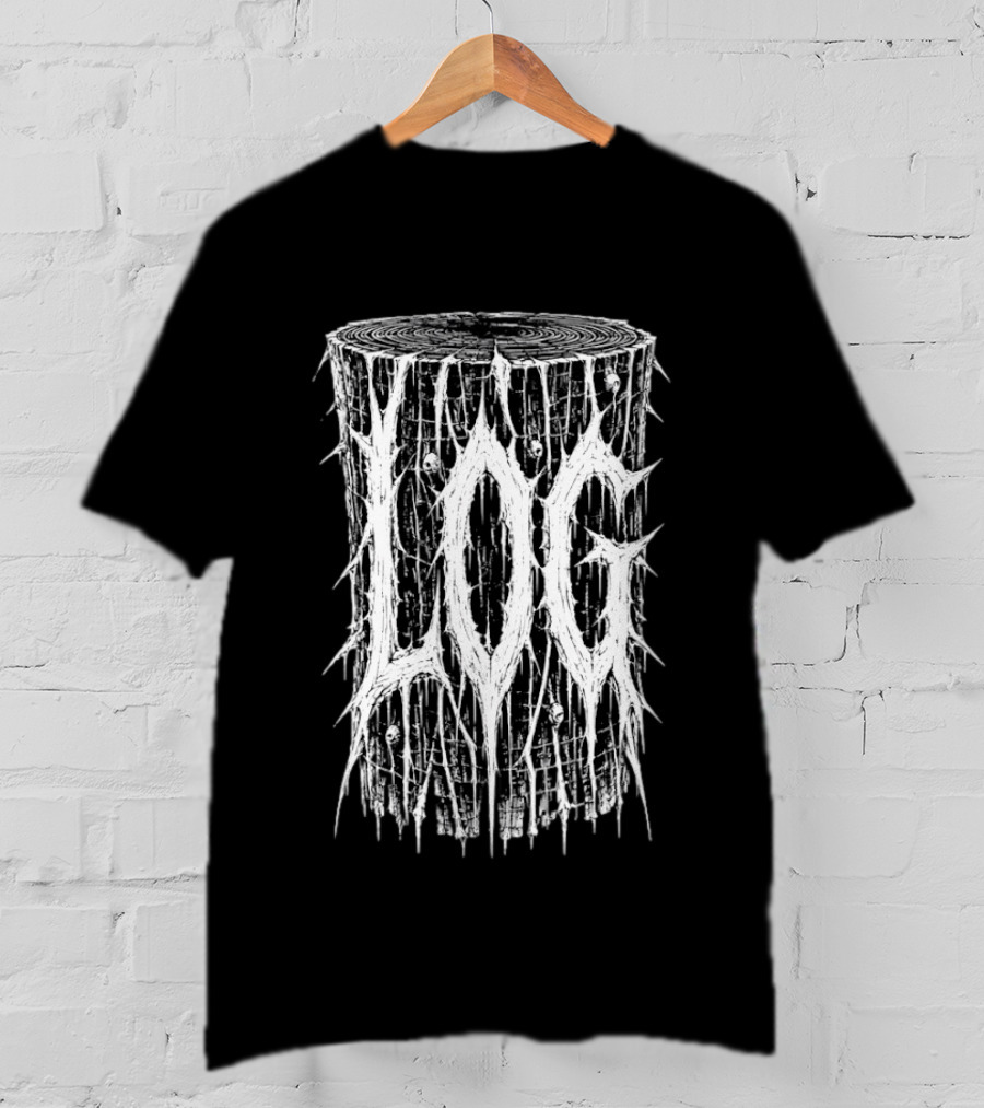 Log Stump Metal Band Dripping White Lettering Forest Aesthetic T-Shirt