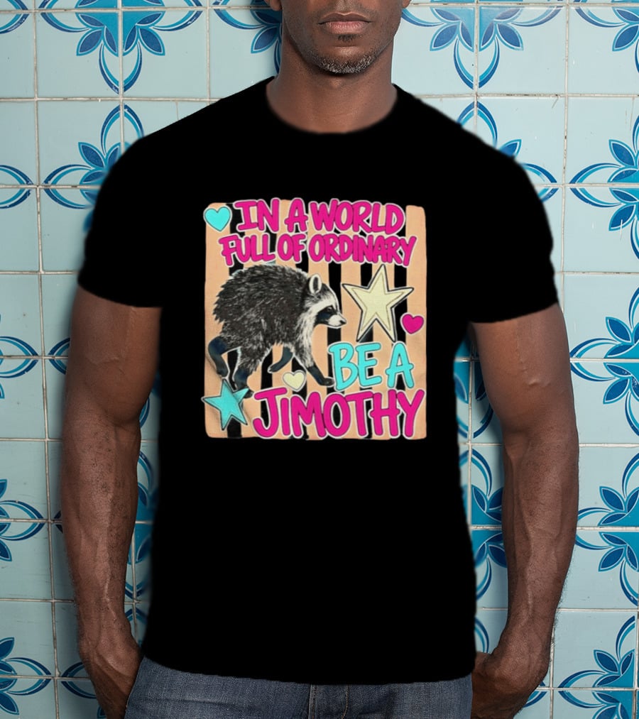 In A World Full Of Ordinary Be A Jimothy Raccoon With Stars And Hearts T-Shirt