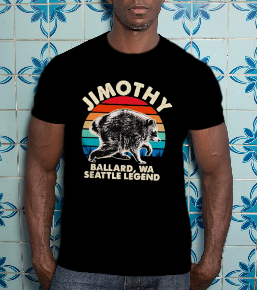 Jimothy Raccoon Ballard WA Seattle Legend Retro Vintage Sunset T-Shirt