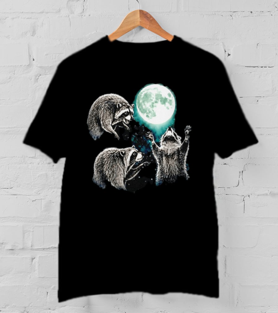 Jimothy Raccoon Moon Space Wolf Moon Trio Reaching For Full Moon T-Shirt