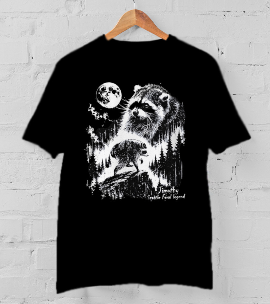 Jimothy Seattle Feral Legend Raccoon Moonlit Forest Wildlife Adventure T-Shirt