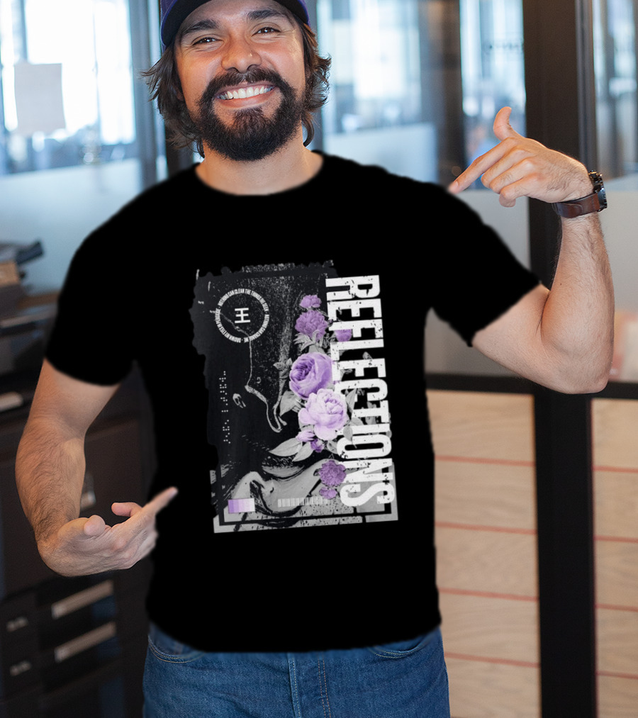 Reflections Peroxide Floral Typography With Purple Roses And Abstract Black And White T-Shirt
