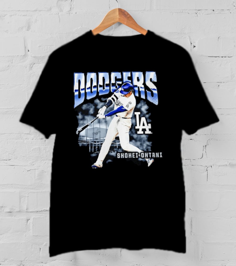 Shohei Ohtani Los Angeles Dodgers MLB Baseball Star Hitter Action Dodgers Stadium T-Shirt