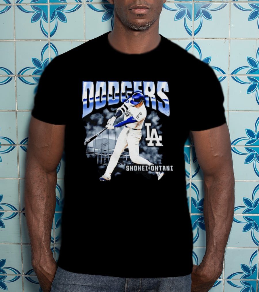 Shohei Ohtani Los Angeles Dodgers MLB Baseball Star Hitter Action Dodgers Stadium T-Shirt