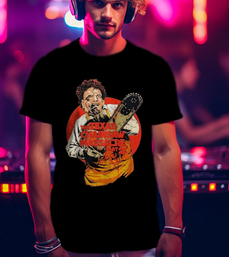 Texas Chainsaw Massacre Part 2 Bubba Chainsaw Graphic Burst T-Shirt
