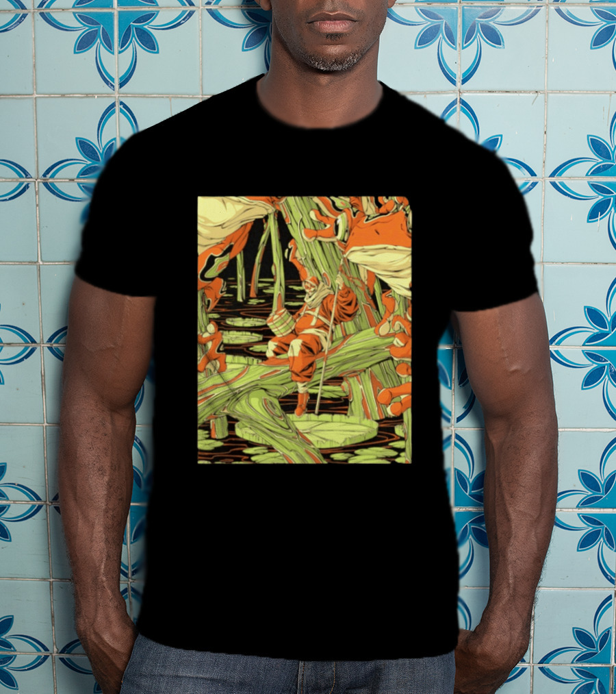 Swamp Explorer With Giant Frogs Wilderness Adventure T-Shirt
