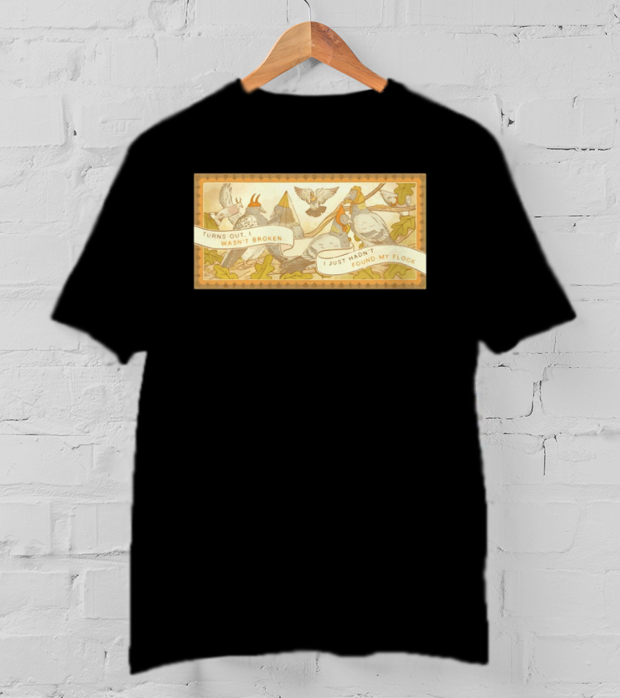Turns Out I Wasn't Broken I Just Hadn't Found My Flock Pigeon Funny Vintage Style Banner With Autumn Leaves T-Shirt