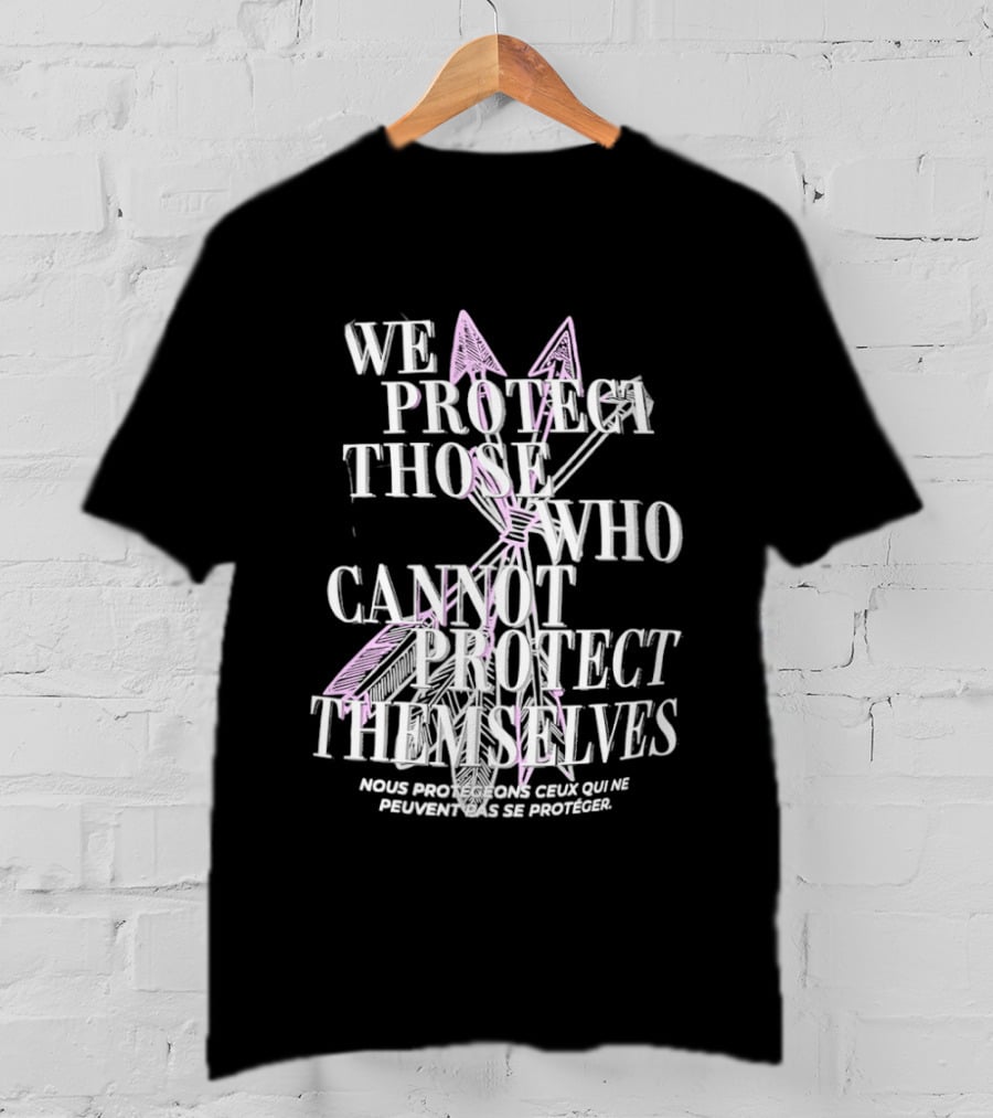 We Protect Those Who Cannot Protect Themselves Pink Sword Motif T-Shirt
