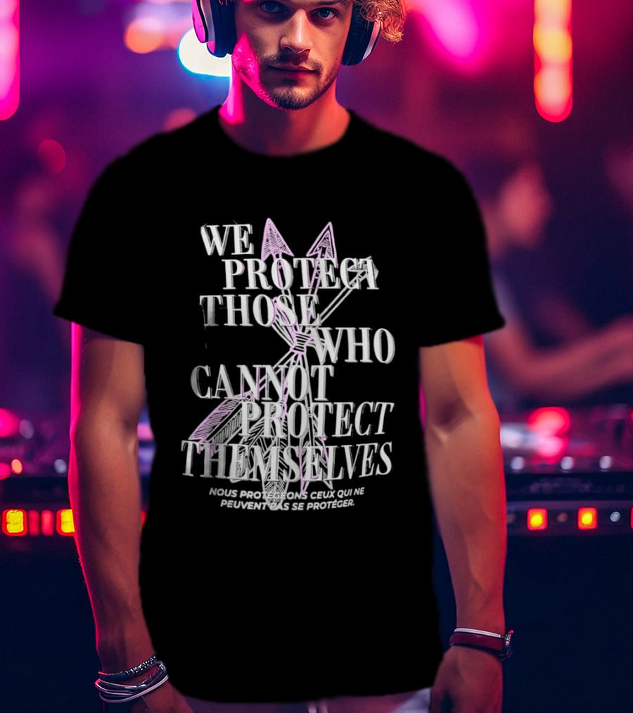 We Protect Those Who Cannot Protect Themselves Pink Sword Motif T-Shirt