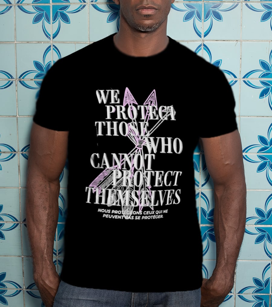 We Protect Those Who Cannot Protect Themselves Pink Sword Motif T-Shirt
