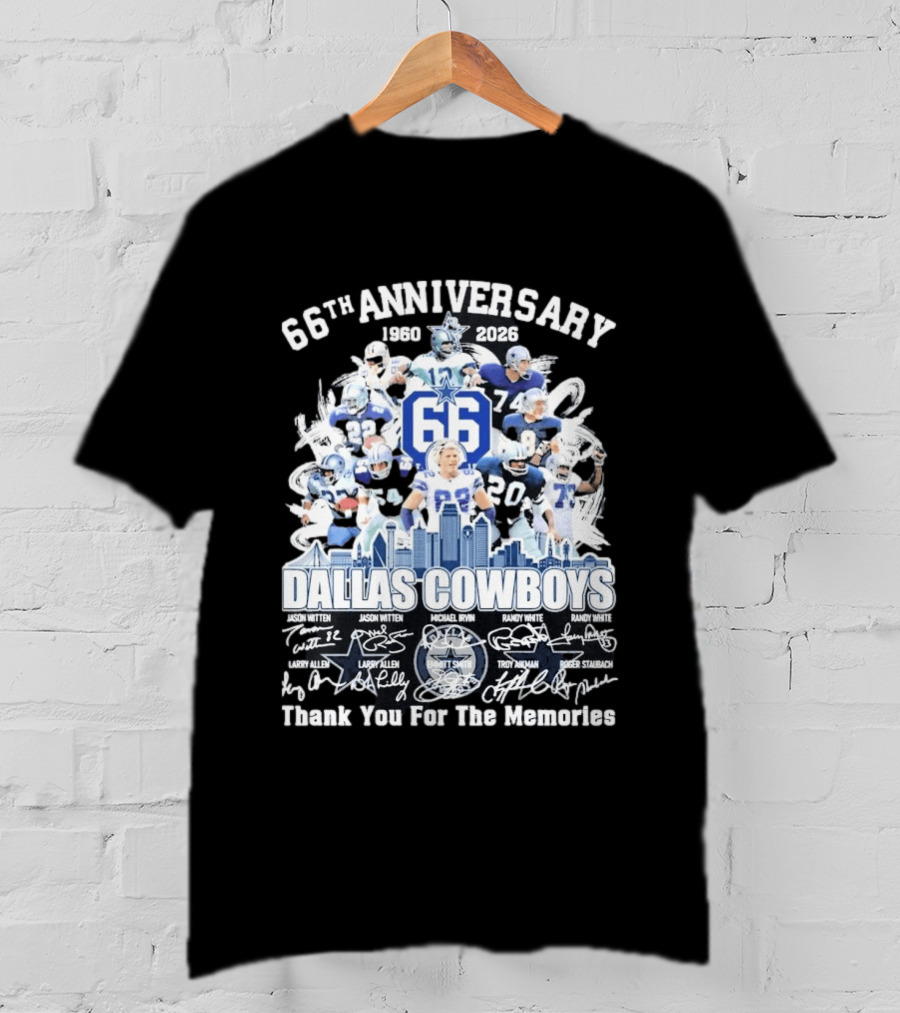 Dallas Cowboys 66th Anniversary 1960 2026 Thank You For The Memories Signatures T-Shirt