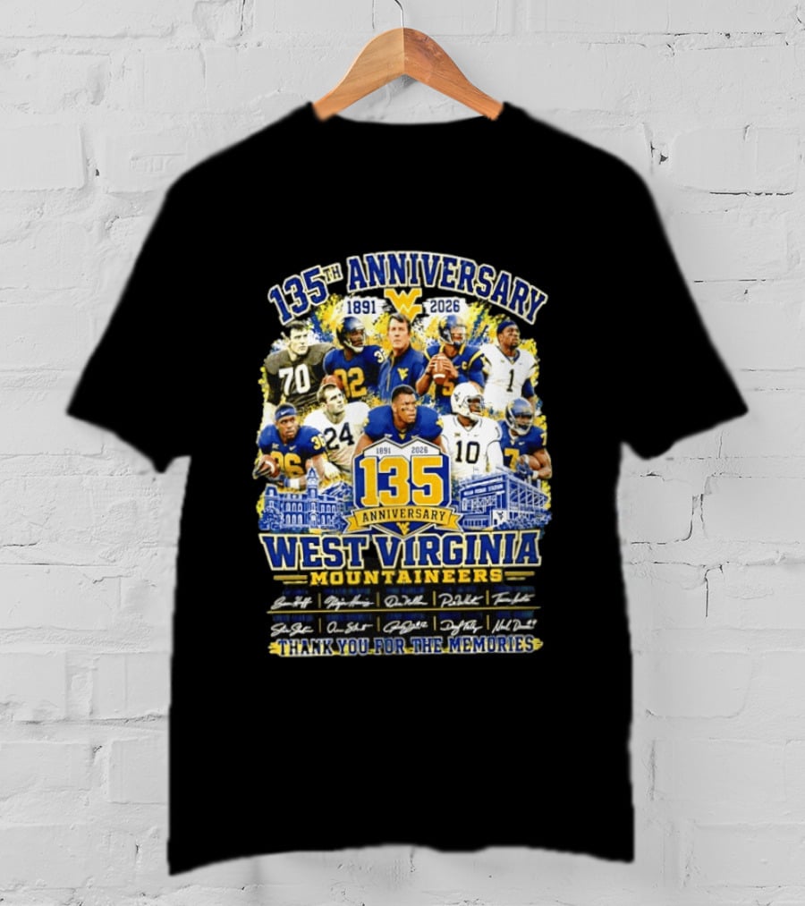 West Virginia Mountaineers 135th Anniversary 1891 2026 Thank You For The Memories Signatures T-Shirt