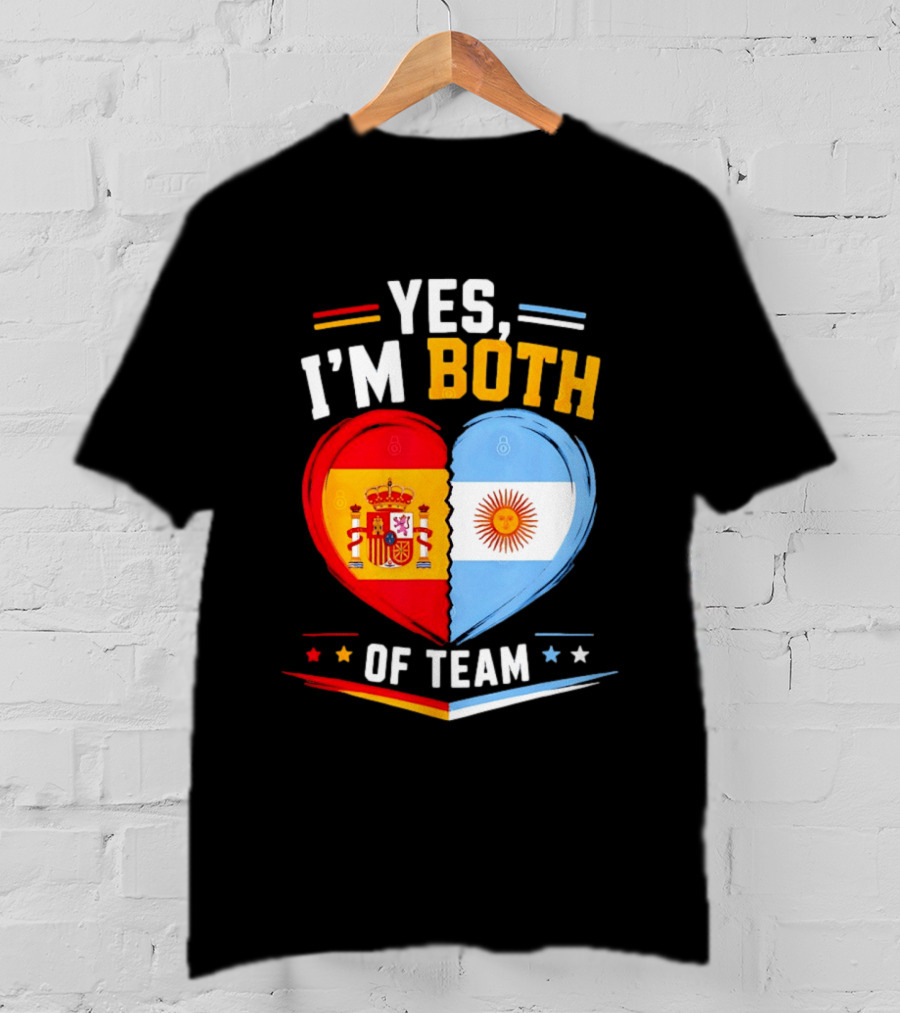 Yes I'm Both Team Spain And Argentina Heart Flags T-Shirt