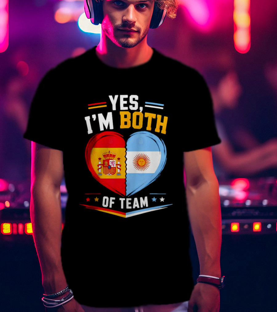Yes I'm Both Team Spain And Argentina Heart Flags T-Shirt