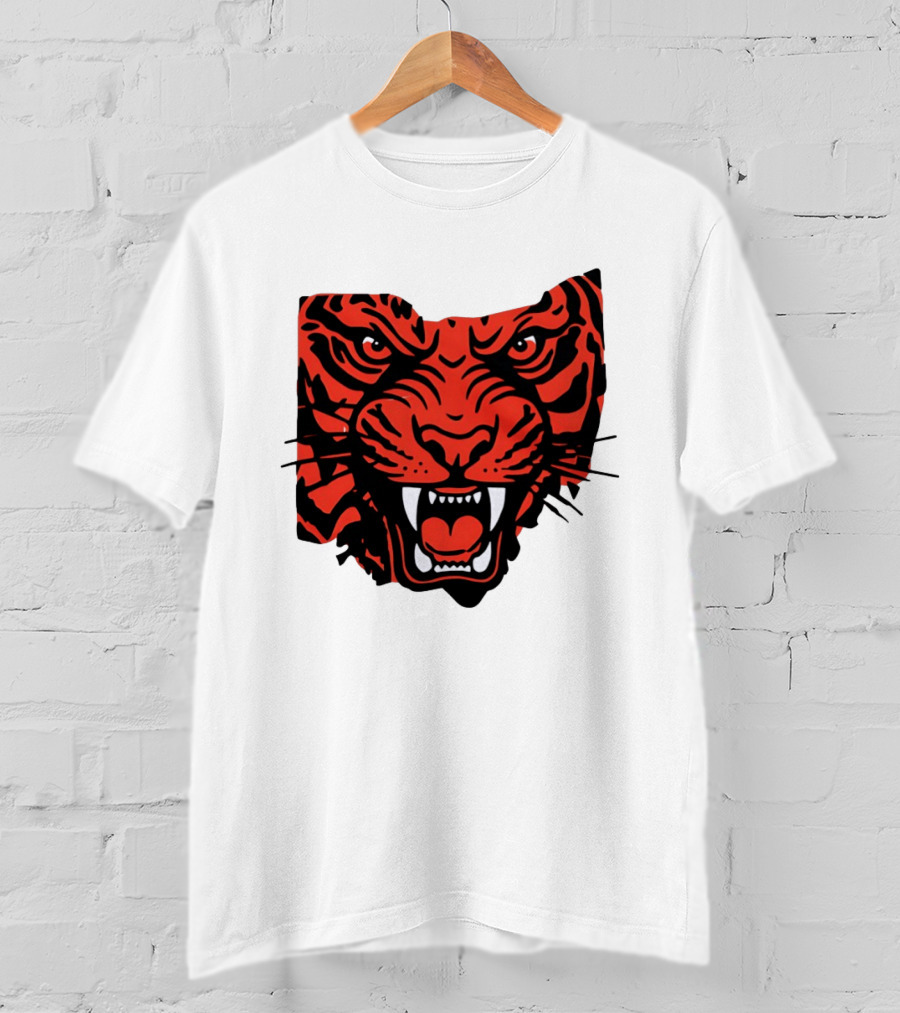 Aggressive Tiger Face Big Cat Animal Fierce Red And Black Tiger Head T-Shirt