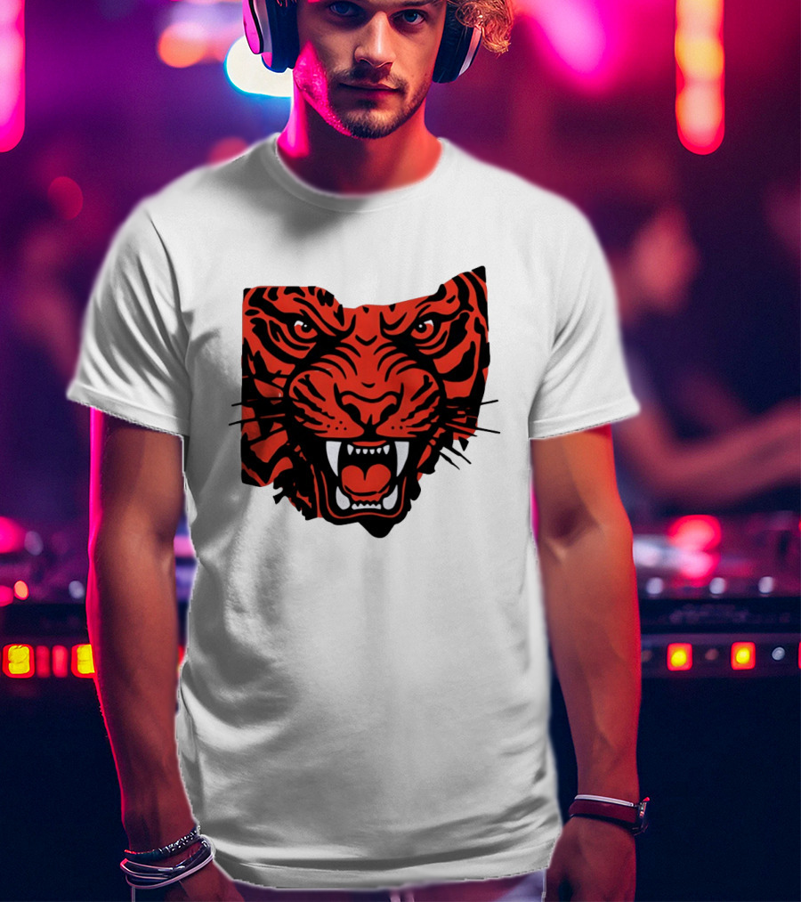 Aggressive Tiger Face Big Cat Animal Fierce Red And Black Tiger Head T-Shirt