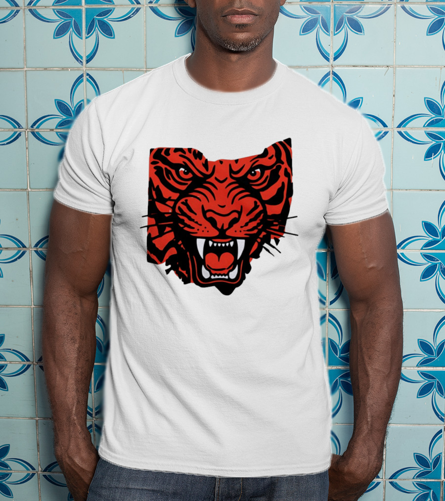 Aggressive Tiger Face Big Cat Animal Fierce Red And Black Tiger Head T-Shirt