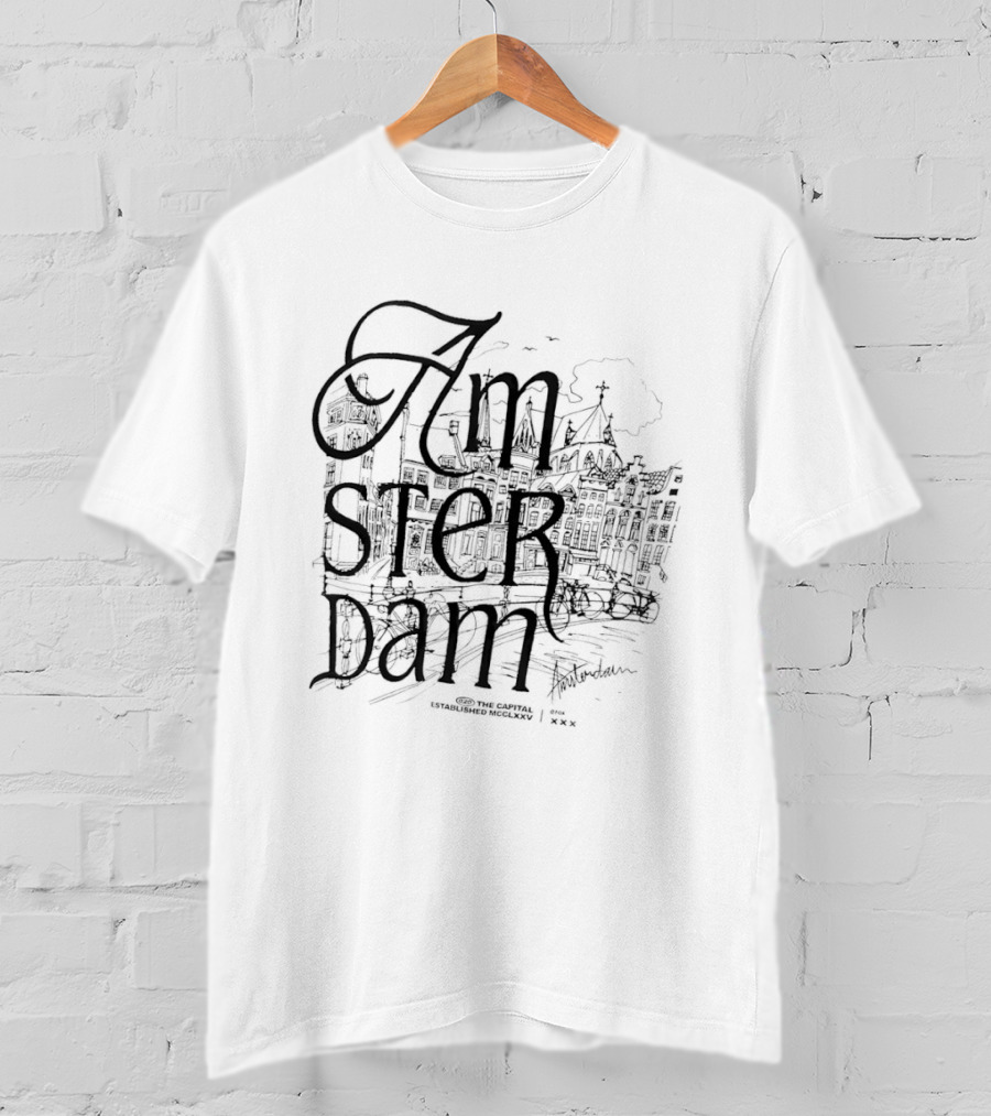Amsterdam Capital Established MCCLXXV City Sketch Scenic T-Shirt