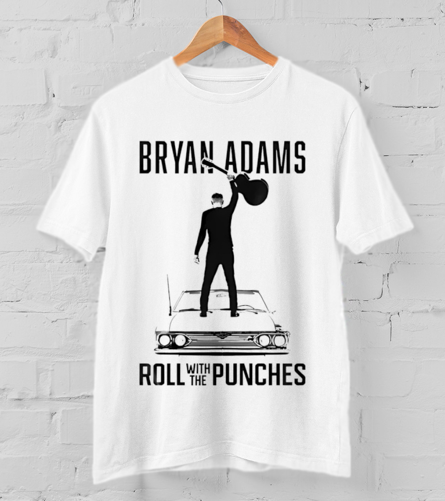 Bryan Adams Silhouette Raising Guitar On Car Roll With The Punches T-Shirt