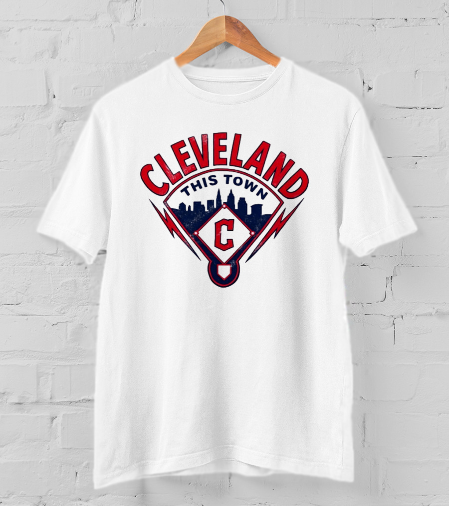Cleveland Guardians This Town Baseball MLB Skyline Pitch Shape T-Shirt
