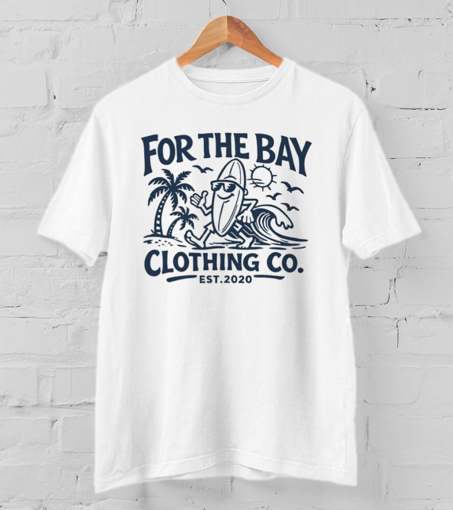 For The Bay Clothing Co Est 2020 Surfing Palm Trees And Waves T-Shirt