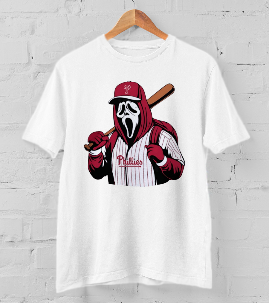 Philadelphia Phillies Ghostface Scream Baseball Horror Movie T-Shirt