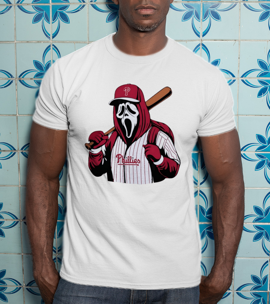 Philadelphia Phillies Ghostface Scream Baseball Horror Movie T-Shirt