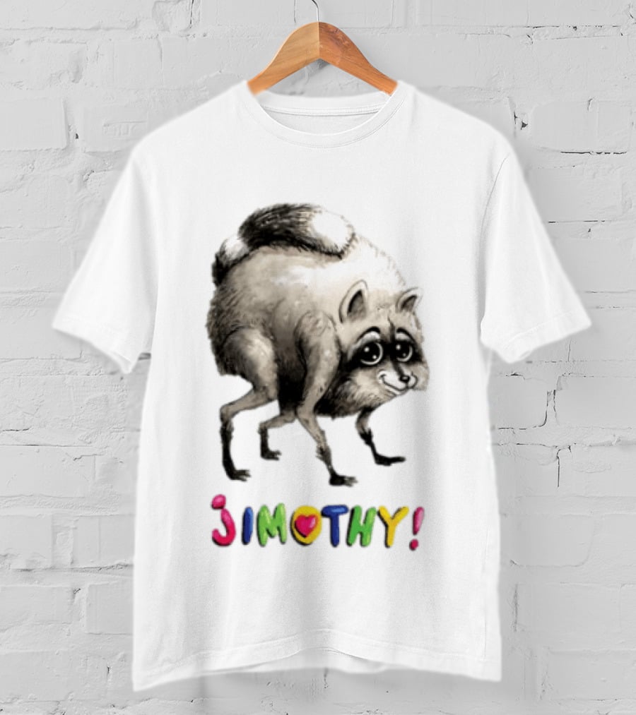 Jimothy Raccoon Rainbow Text Playful T-Shirt
