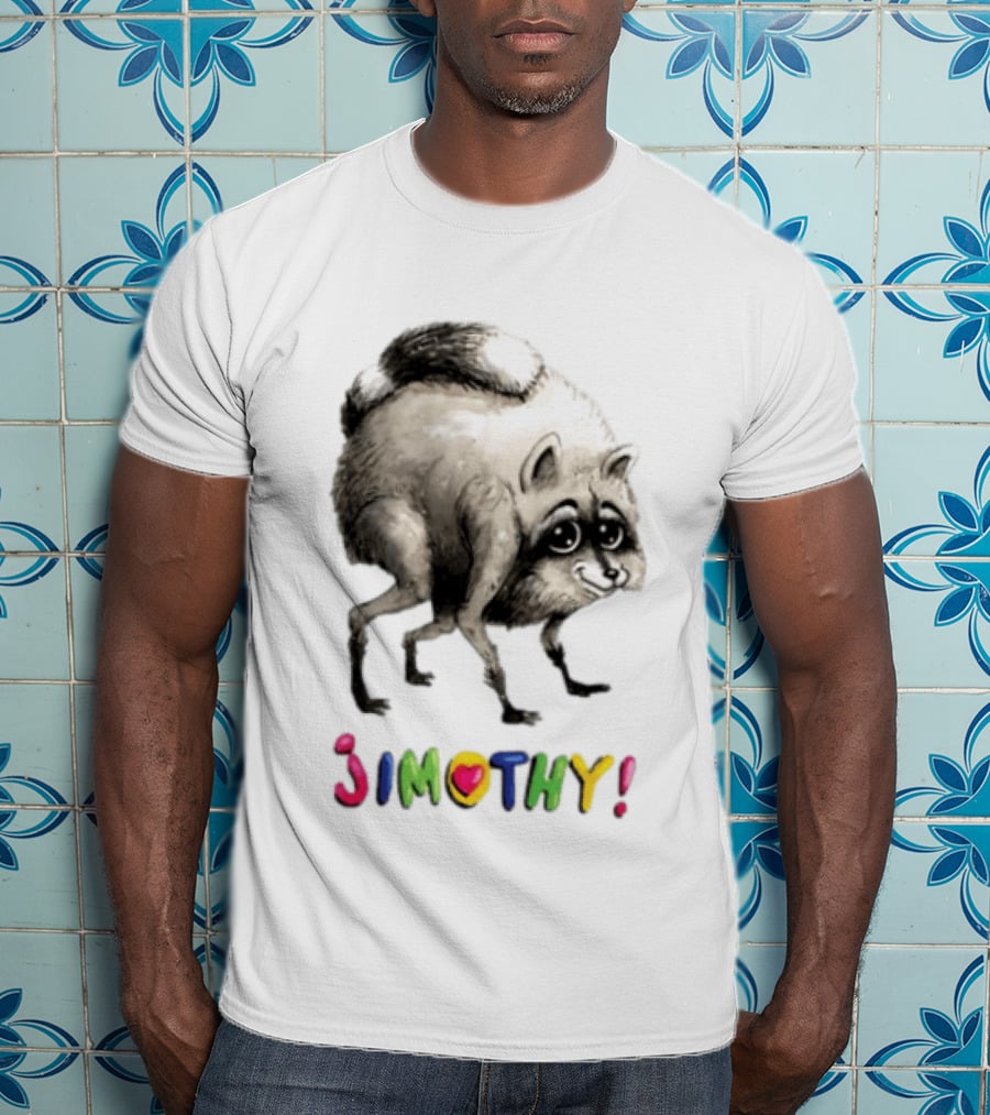Jimothy Raccoon Rainbow Text Playful T-Shirt