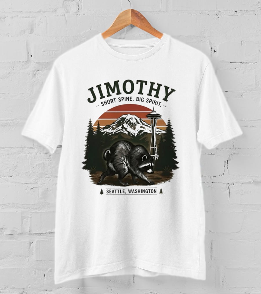 Jimothy Short Spine Big Spirit Bear Seattle Washington Skyline Sunset T-Shirt