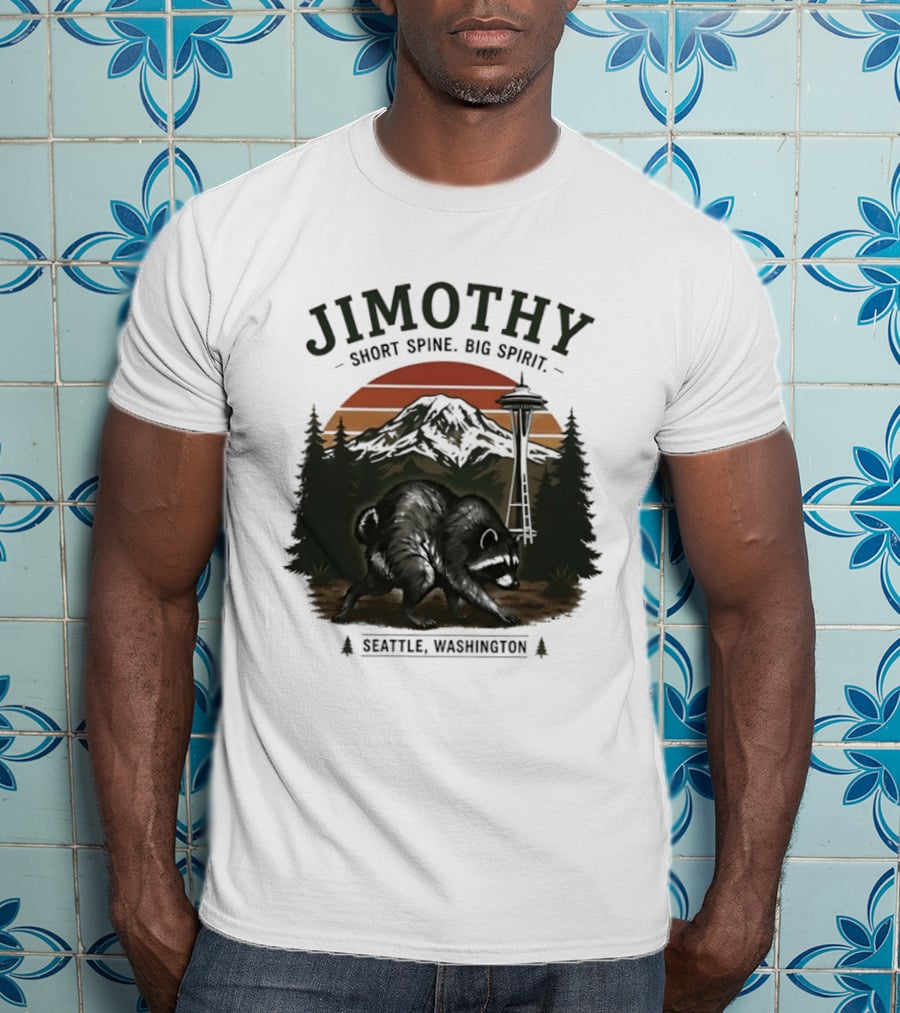 Jimothy Short Spine Big Spirit Bear Seattle Washington Skyline Sunset T-Shirt