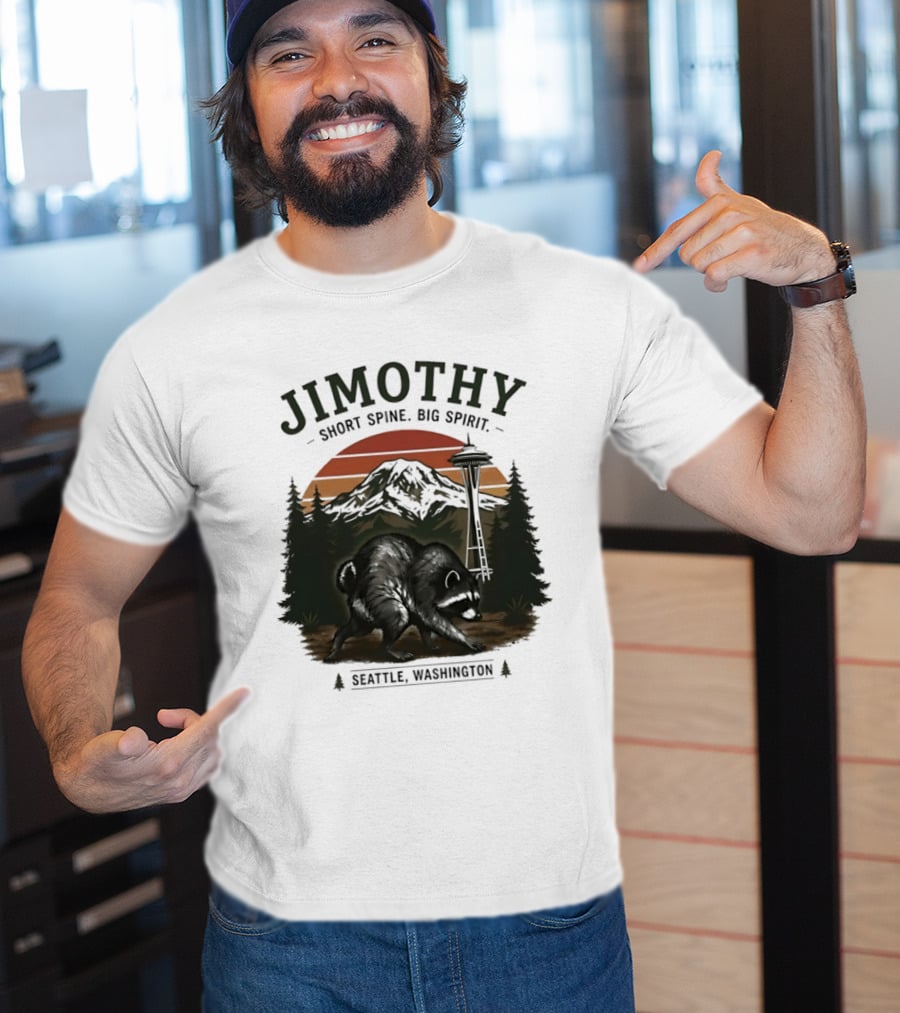 Jimothy Short Spine Big Spirit Bear Seattle Washington Skyline Sunset T-Shirt