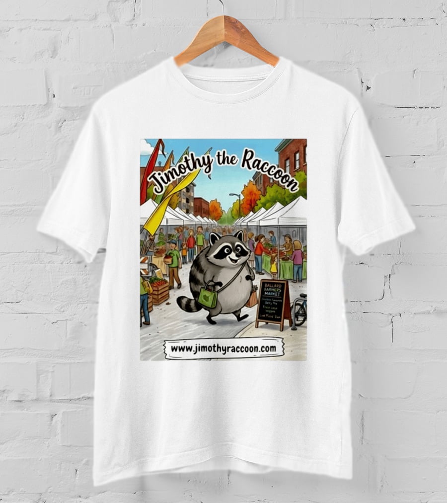 Jimothy The Raccoon Ballard Farmers Market Seattle Www.jimothyraccoon.com T-Shirt