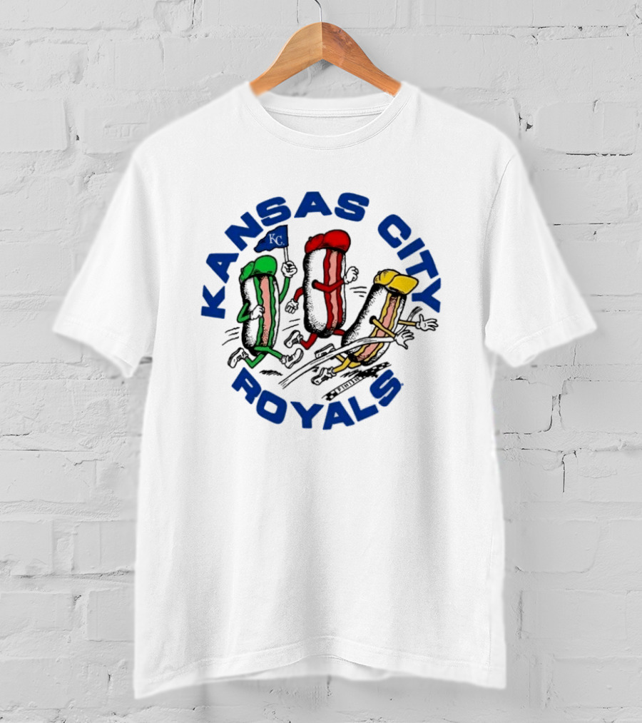 Kansas City Royals Hot Dog Race Mascots With Flag T-Shirt