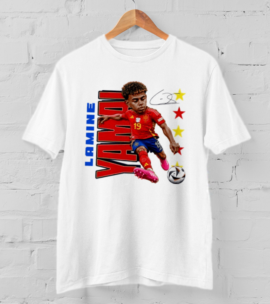 Lamine Yamal No 19 Spain National Team Soccer Star With Signature And Stars T-Shirt
