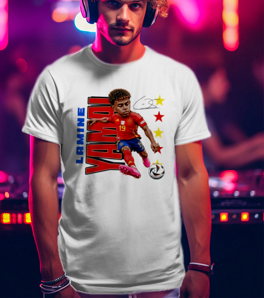 Lamine Yamal No 19 Spain National Team Soccer Star With Signature And Stars T-Shirt