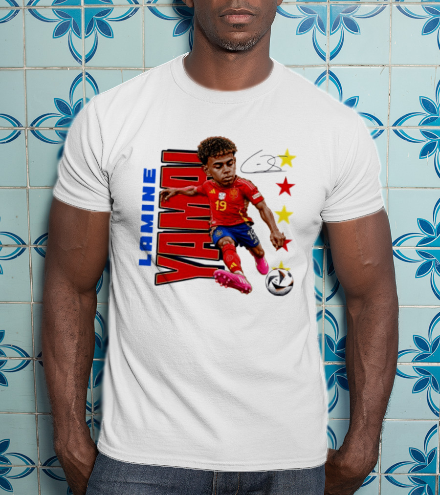 Lamine Yamal No 19 Spain National Team Soccer Star With Signature And Stars T-Shirt