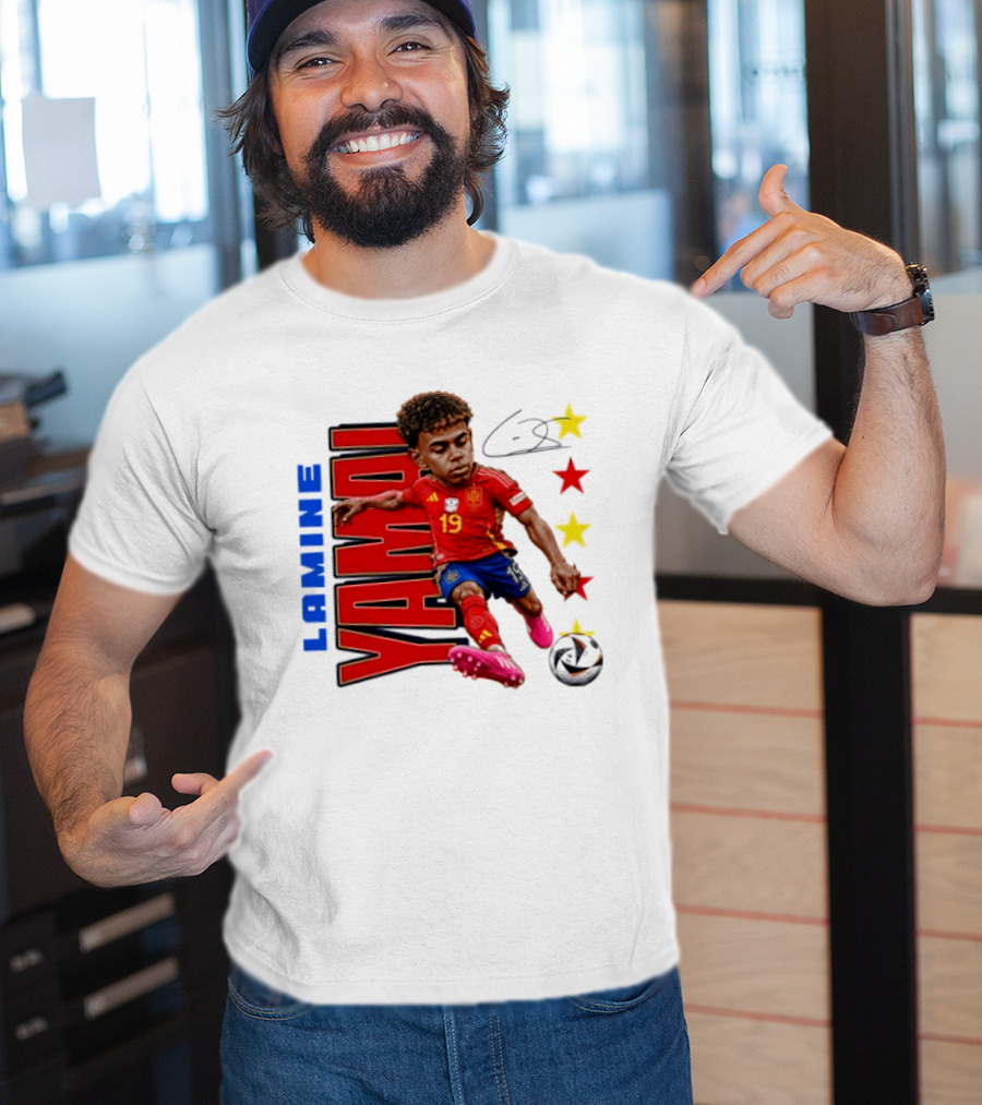 Lamine Yamal No 19 Spain National Team Soccer Star With Signature And Stars T-Shirt