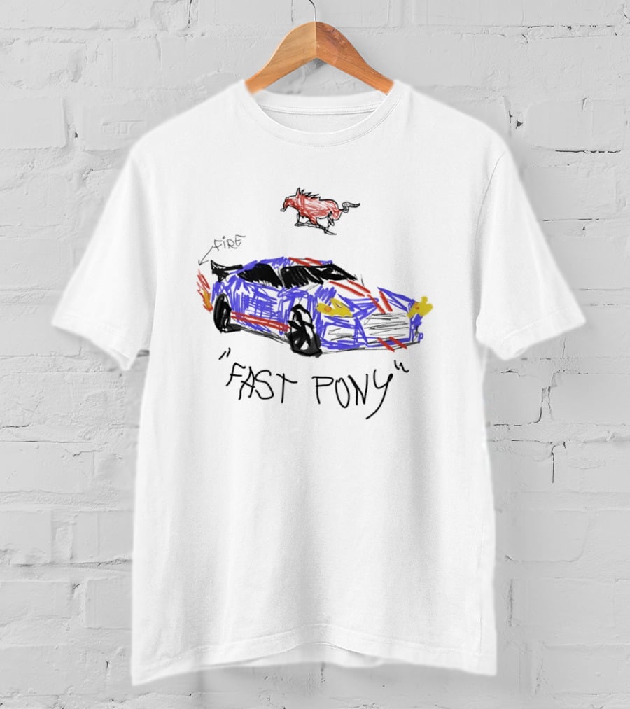 Mustang Fast Pony Fire Muscle Car Racing Sketch T-Shirt