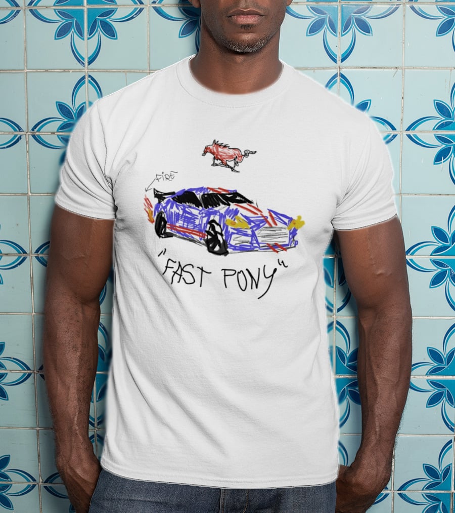 Mustang Fast Pony Fire Muscle Car Racing Sketch T-Shirt