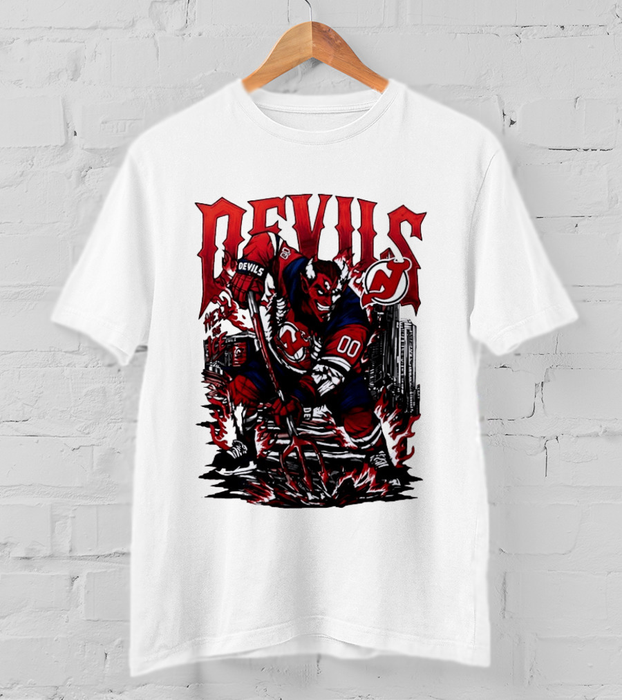 New Jersey Devils Hell On Ice Demon Skating T-Shirt