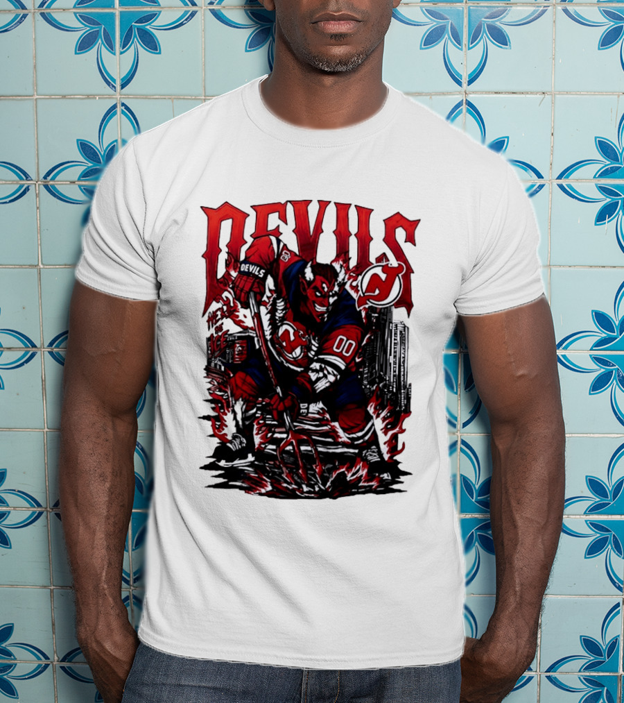 New Jersey Devils Hell On Ice Demon Skating T-Shirt