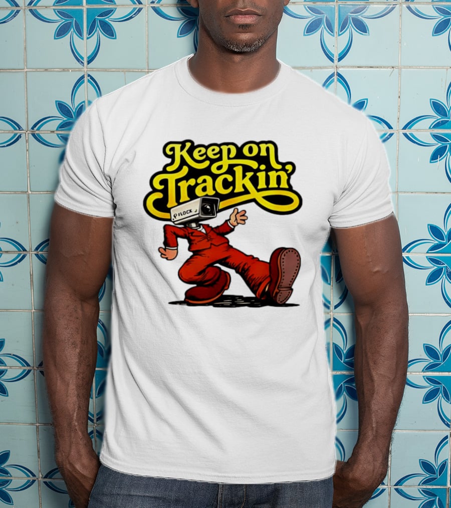 Keep On Trackin' Security Camera Head Person Walking T-Shirt