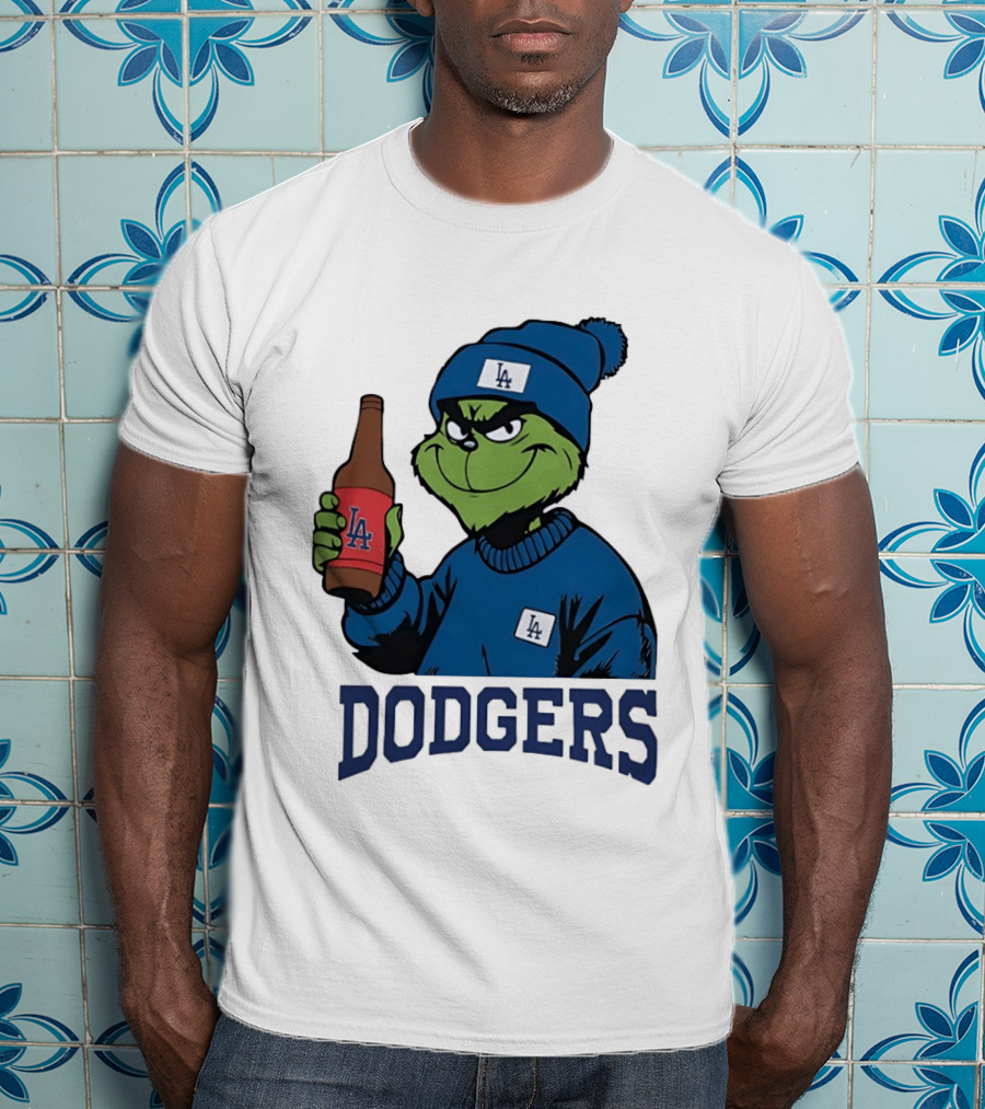 Los Angeles Dodgers MLB Christmas Grinch Beanie And Sweater T-Shirt