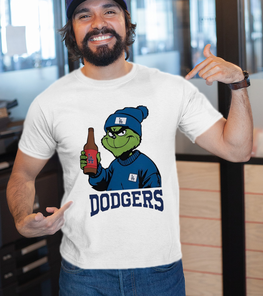 Los Angeles Dodgers MLB Christmas Grinch Beanie And Sweater T-Shirt